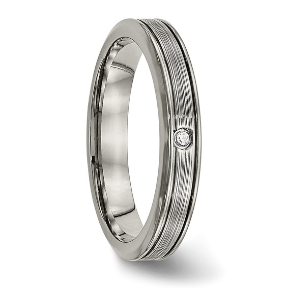 Titanium Polished with CZ 3.75mm Grooved Comfort Fit Band