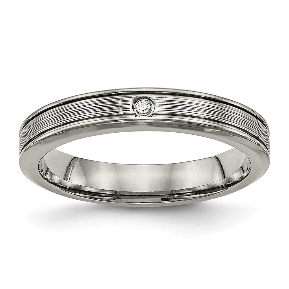 Titanium Polished with CZ 3.75mm Grooved Comfort Fit Band