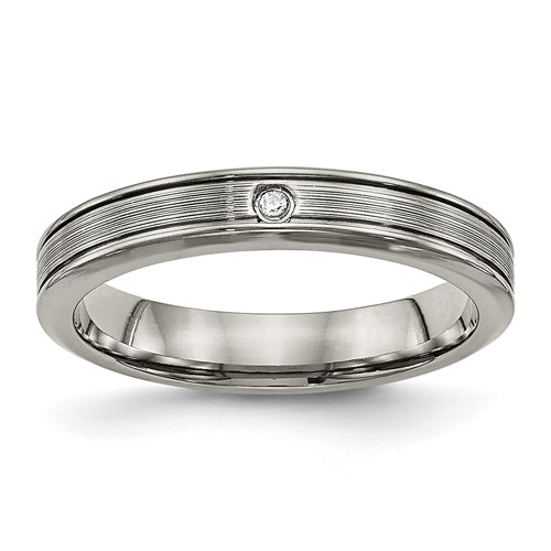 Titanium Polished Band with CZ 3.75mm Grooved Comfort Fit