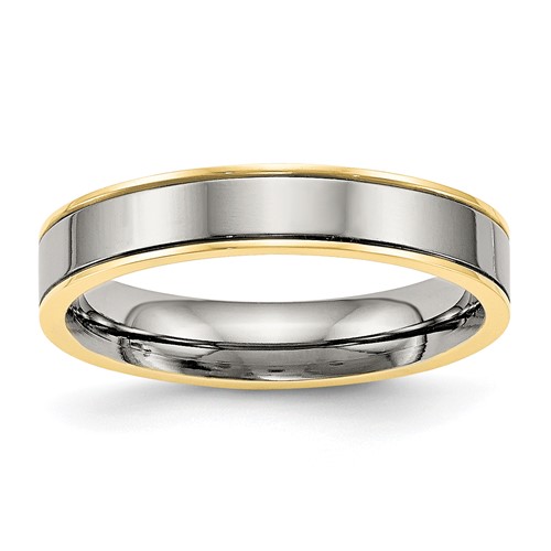 Chisel Titanium Polished Yellow IP-plated 5mm Grooved Comfort Fit Band