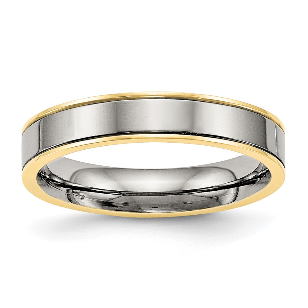 Titanium Polished Yellow IP-plated 5mm Grooved Comfort Fit Band