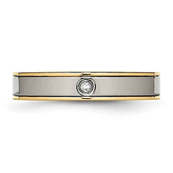 Chisel Titanium Polished Yellow IP-plated with CZ 5mm Grooved Comfort Fit Band