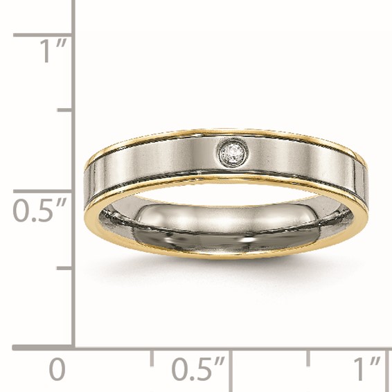 Chisel Titanium Polished Yellow IP-plated with CZ 5mm Grooved Comfort Fit Band
