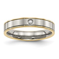 Chisel Titanium Polished Yellow IP-plated Band with CZ 5mm Grooved Comfort Fit view 1