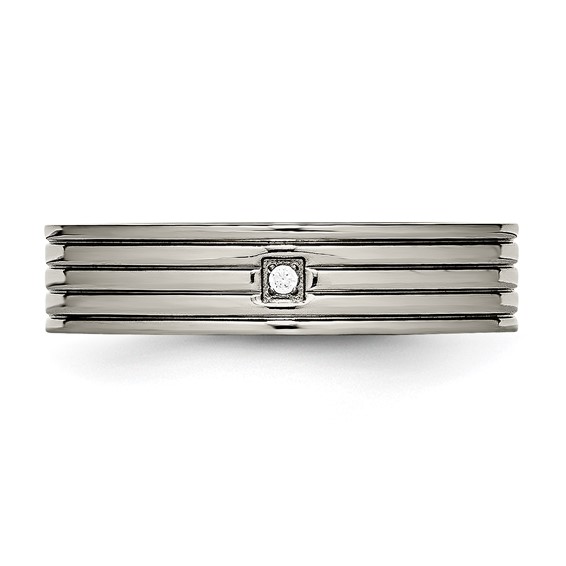 Titanium Polished w/CZ 5mm Grooved Comfort Fit Band