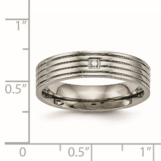 Titanium Polished w/CZ 5mm Grooved Comfort Fit Band