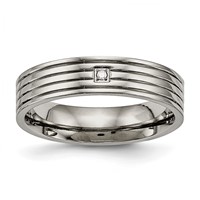 Titanium Polished Band with CZ 5mm Grooved Comfort Fit view 1