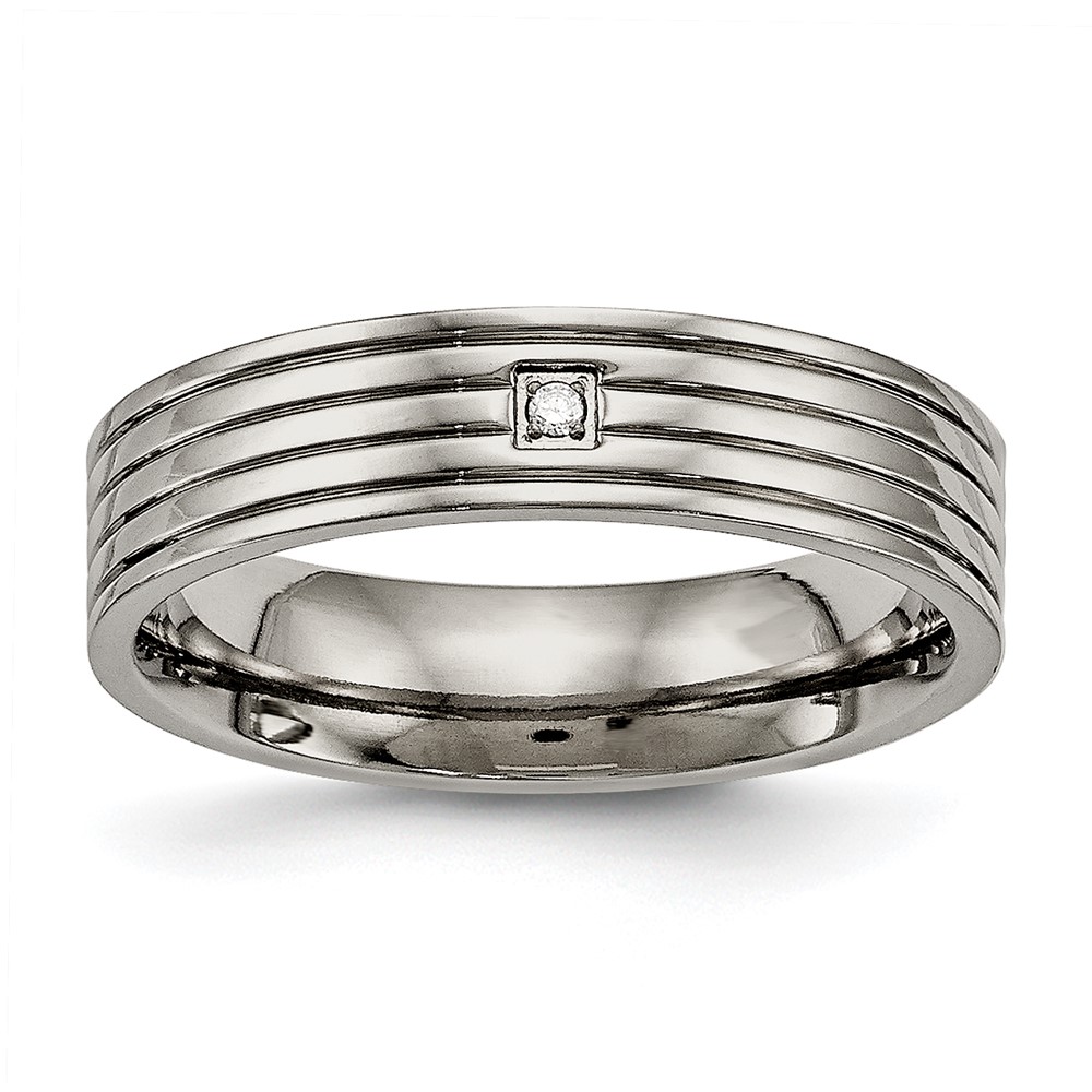 Titanium Polished w/CZ 5mm Grooved Comfort Fit Band