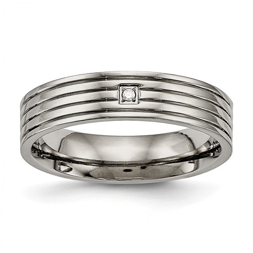 Titanium Polished Band with CZ 5mm Grooved Comfort Fit