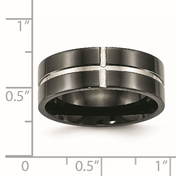 Chisel Titanium Polished Black IP-plated 8mm Grooved Comfort Fit Band