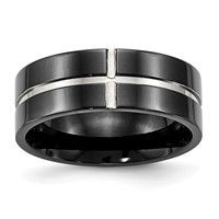 Chisel Titanium Polished Black IP-plated 8mm Grooved Comfort Fit Band view 1