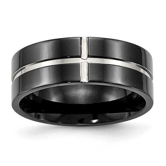 Chisel Titanium Polished Black IP-plated 8mm Grooved Comfort Fit Band