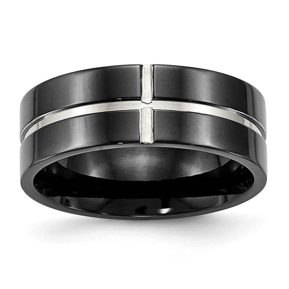Titanium Polished Black IP-plated 8mm Grooved Comfort Fit Band