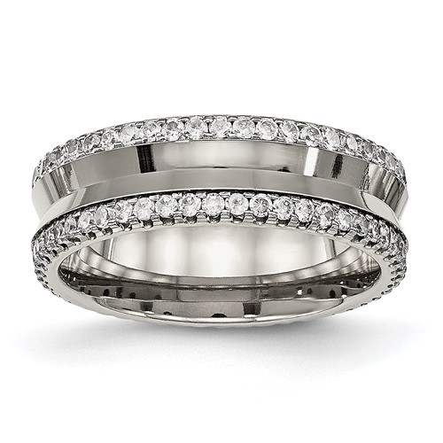Chisel Titanium Polished Band with CZ 6.5mm Concave