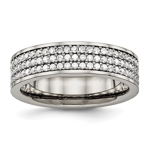 Titanium Polished Band with CZ 6mm Flat