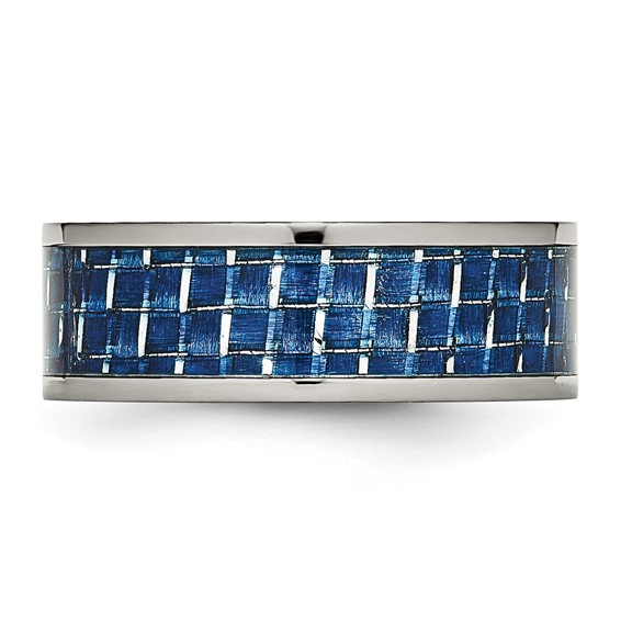 Chisel Titanium Polished with Blue Carbon Fiber Inlay 8mm Flat Band