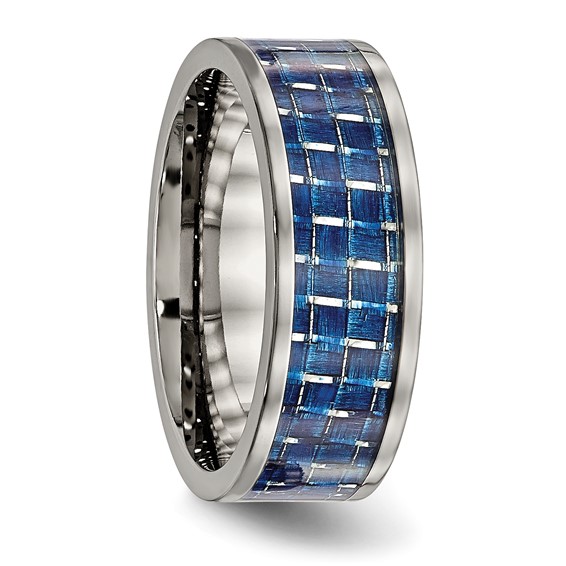 Chisel Titanium Polished with Blue Carbon Fiber Inlay 8mm Flat Band