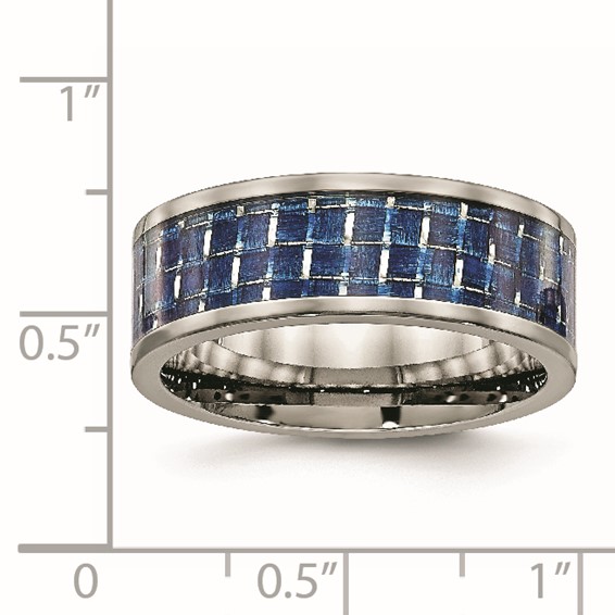 Chisel Titanium Polished with Blue Carbon Fiber Inlay 8mm Flat Band