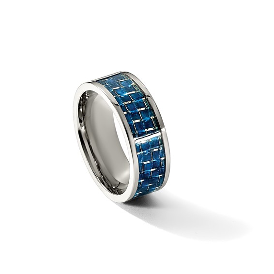 Chisel Titanium Polished with Blue Carbon Fiber Inlay 8mm Flat Band