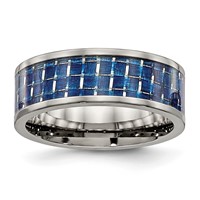 Chisel Titanium Polished Band with Blue Carbon Fiber Inlay 8mm Flat view 1