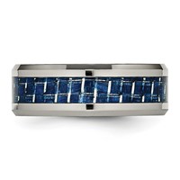 Chisel Titanium Polished Band with Blue Carbon Fiber Inlay 8mm Beveled Edge view 3
