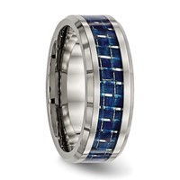 Chisel Titanium Polished Band with Blue Carbon Fiber Inlay 8mm Beveled Edge view 4
