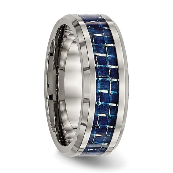 Chisel Titanium Polished with Blue Carbon Fiber Inlay 8mm Beveled Edge Band