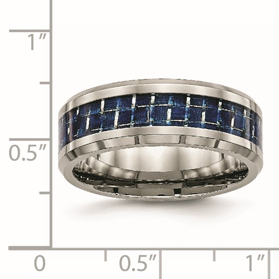 Chisel Titanium Polished with Blue Carbon Fiber Inlay 8mm Beveled Edge Band