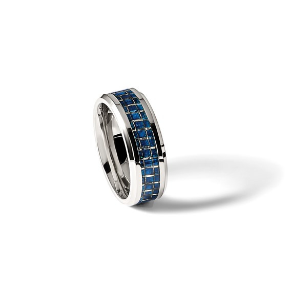 Chisel Titanium Polished with Blue Carbon Fiber Inlay 8mm Beveled Edge Band
