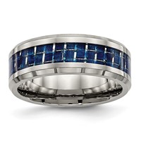 Chisel Titanium Polished Band with Blue Carbon Fiber Inlay 8mm Beveled Edge view 1