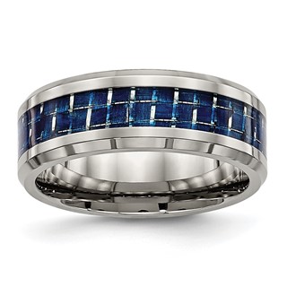 Chisel Titanium Polished with Blue Carbon Fiber Inlay 8mm Beveled Edge Band