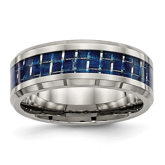 Chisel Titanium Polished with Blue Carbon Fiber Inlay 8mm Beveled Edge Band