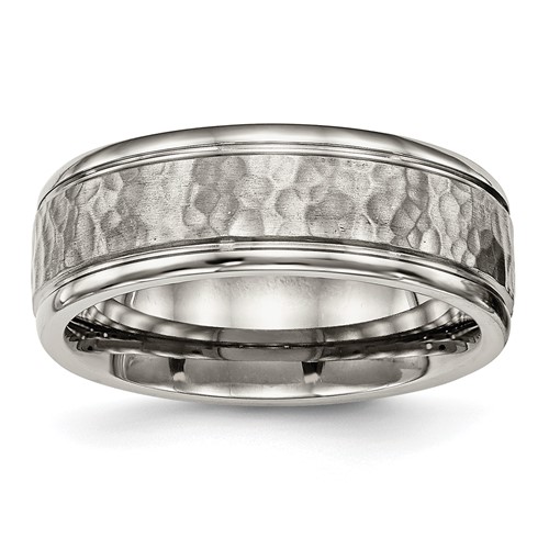 Chisel Titanium Polished Band with Satin Hammered Center 8mm Grooved
