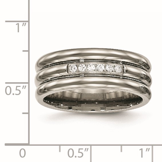 Titanium Polished with CZ 8mm Grooved Band