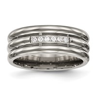 Titanium Polished Band with CZ 8mm Grooved view 1