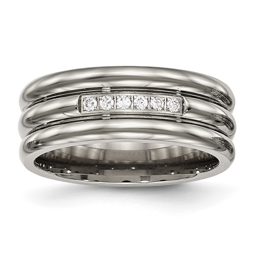 Titanium Polished Band with CZ 8mm Grooved