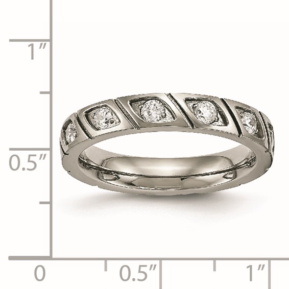 Chisel Titanium Polished with CZ 4mm Grooved Band