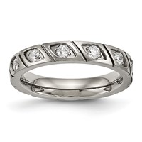 Chisel Titanium Polished Band with CZ 4mm Grooved view 1