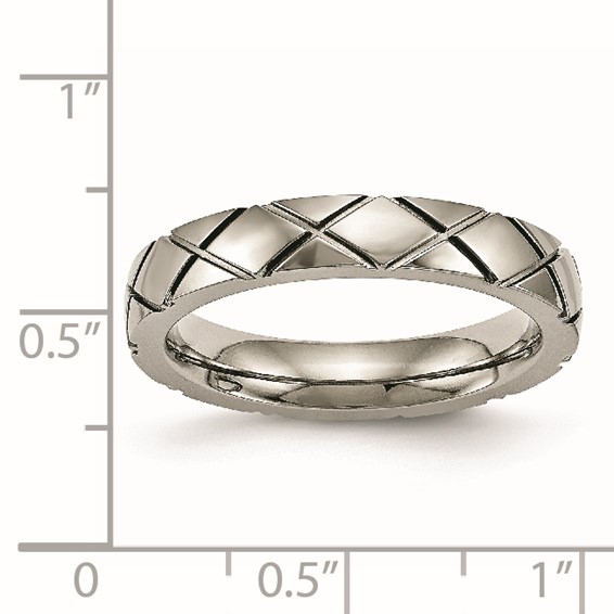 Titanium Polished Criss Cross 4mm Grooved Ring