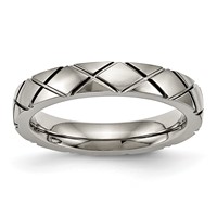 Titanium Polished Criss Cross 4mm Grooved Ring view 1
