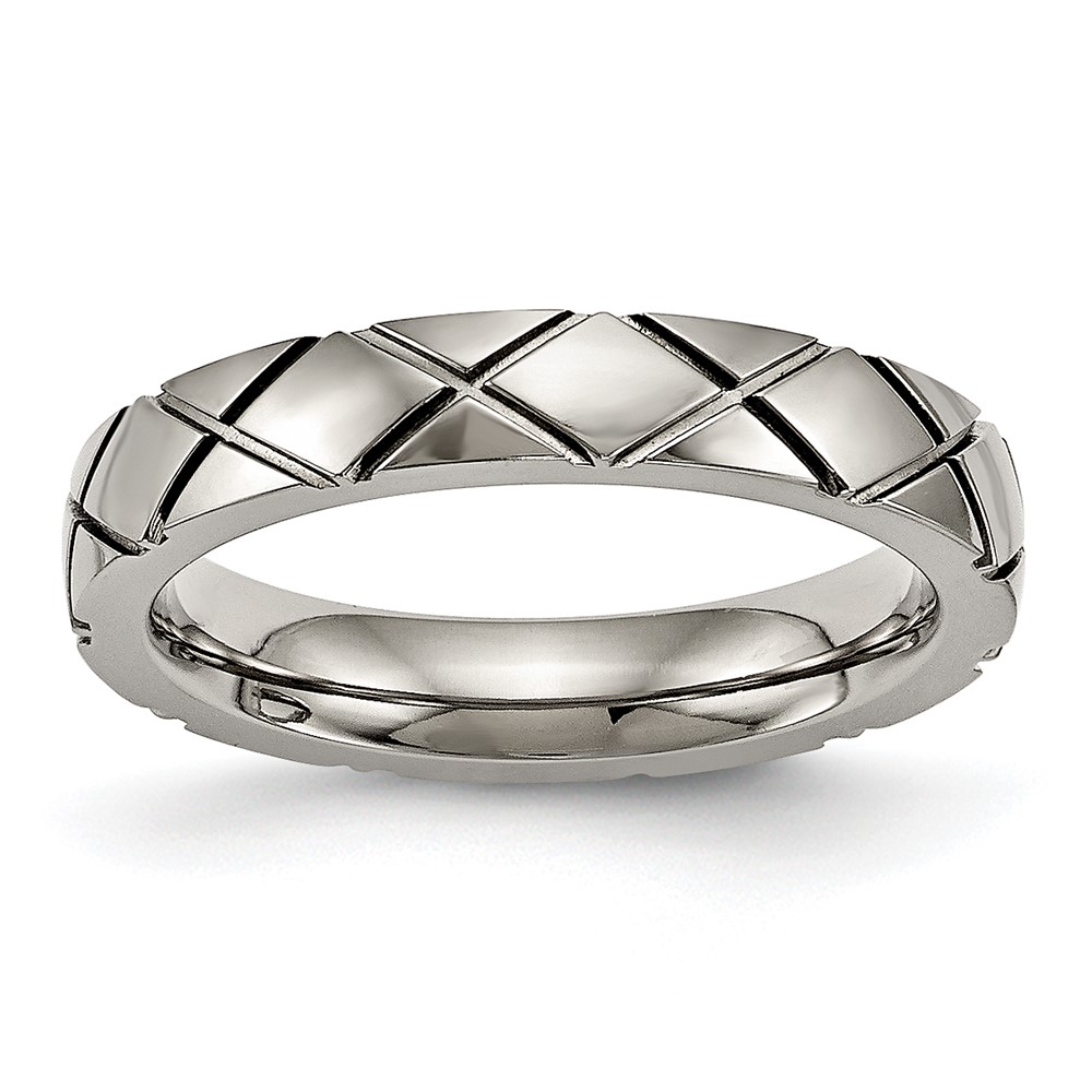 Titanium Polished Criss Cross 4mm Grooved Ring