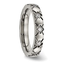 Titanium Polished Band with CZ Criss Cross 4mm Grooved view 4