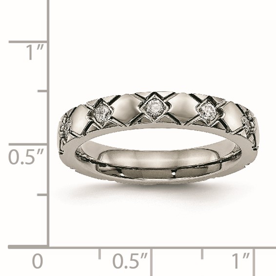Titanium Polished with CZ Criss Cross 4mm Grooved Band