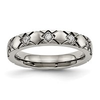 Titanium Polished Band with CZ Criss Cross 4mm Grooved view 1