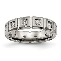 Chisel Titanium Brushed and Polished Band with CZ 5mm Grooved view 1