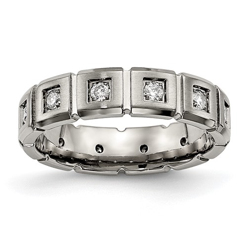 Chisel Titanium Brushed and Polished Band with CZ 5mm Grooved