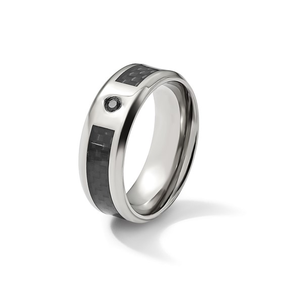 Chisel Titanium Polished with Black Carbon Fiber Inlay and CZ 8mm Band