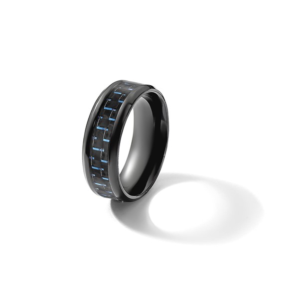 Chisel Black Titanium Polished with Black and Blue Carbon Fiber Inlay 8mm Band