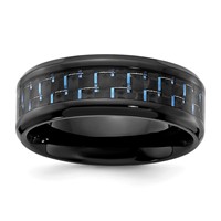Chisel Black Titanium Polished Band with Black and Blue Carbon Fiber Inlay 8mm view 1