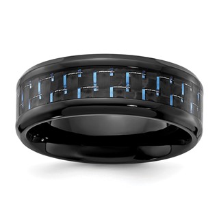 Chisel Black Titanium Polished with Black and Blue Carbon Fiber Inlay 8mm Band